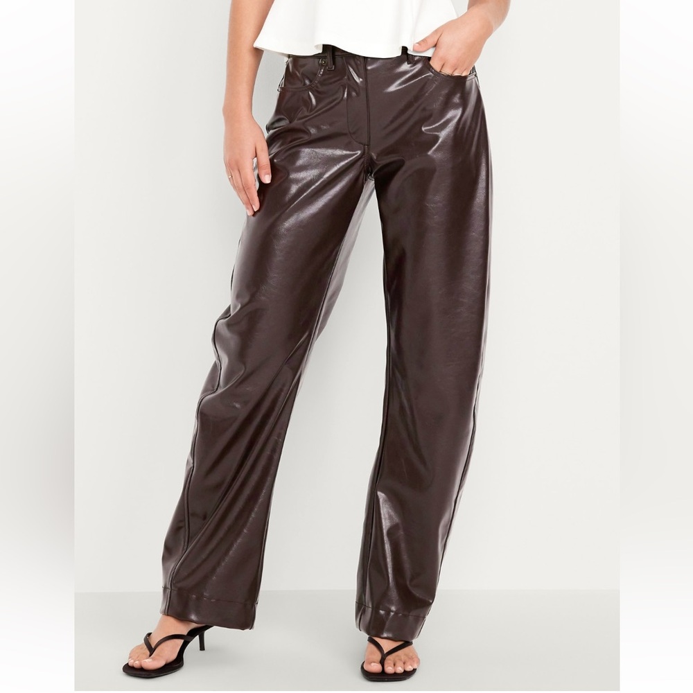 NWT Old Navy Chocolate Brown High-Waisted Faux-Leather Ankle Barrel Pants 0P